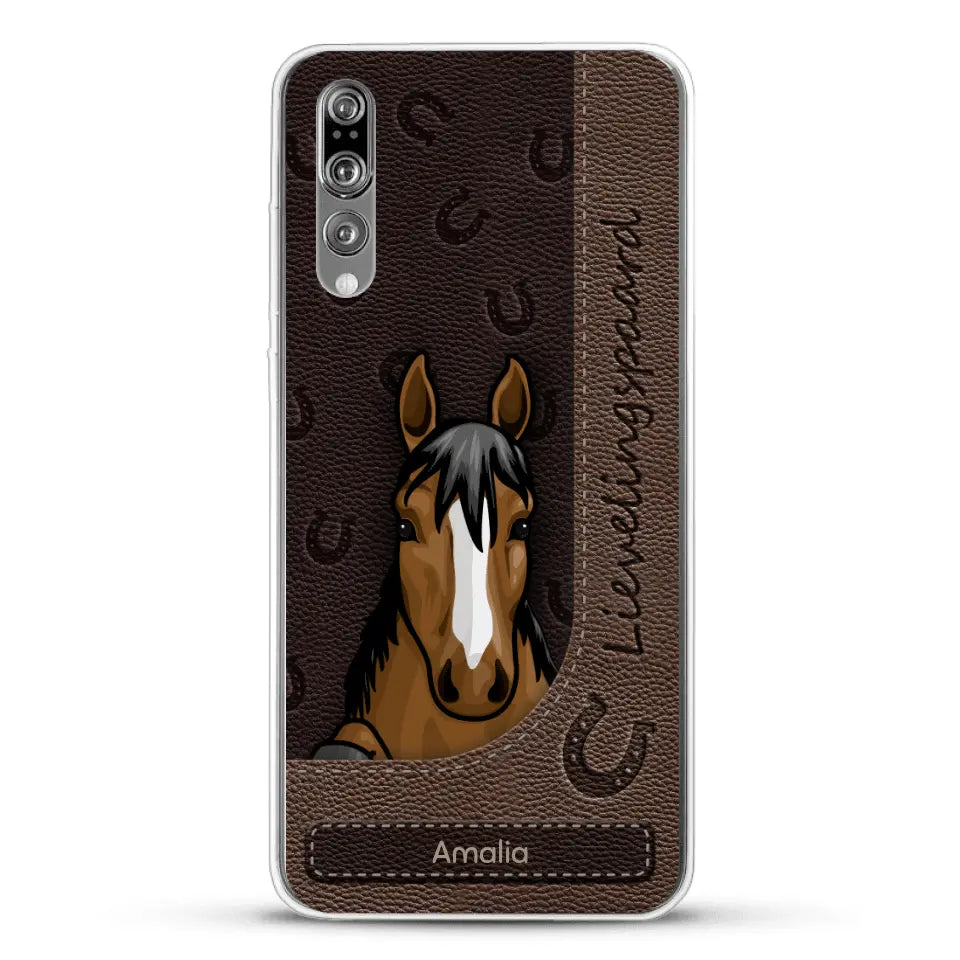 Spionerende paarden Leather Look - Gepersonaliseerd telefoonhoesje