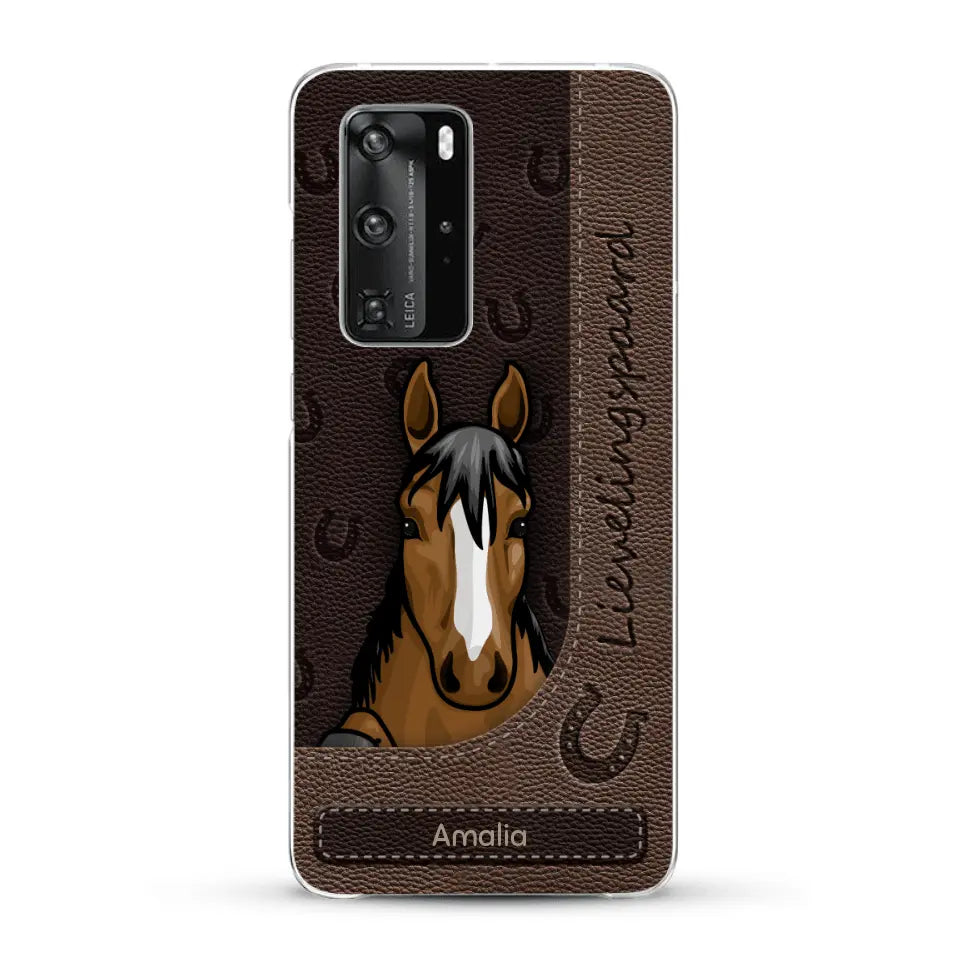 Spionerende paarden Leather Look - Gepersonaliseerd telefoonhoesje