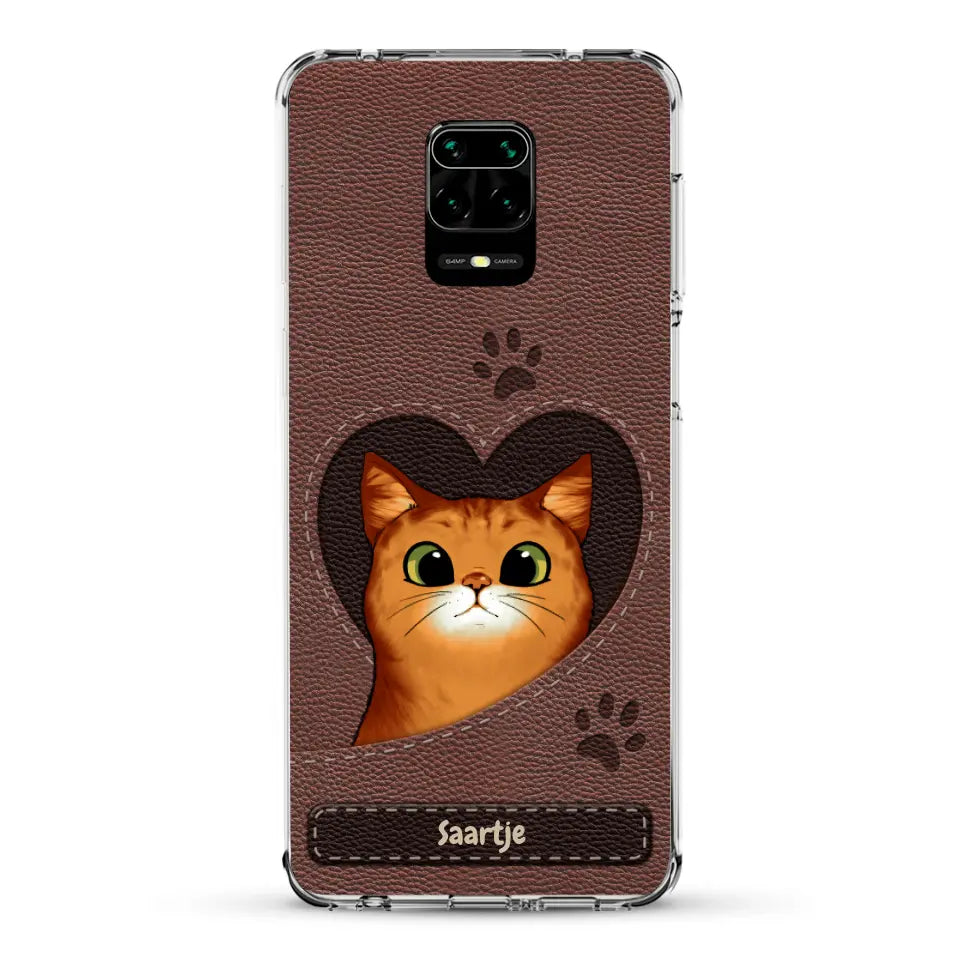 Cat Heart Leather Look - Gepersonaliseerd telefoonhoesje