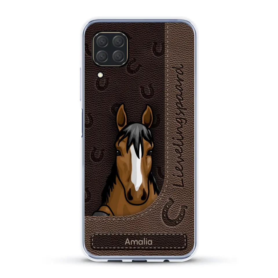 Spionerende paarden Leather Look - Gepersonaliseerd telefoonhoesje