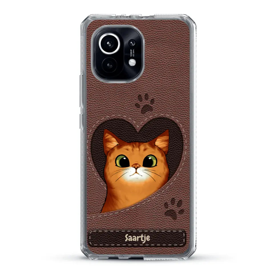 Cat Heart Leather Look - Gepersonaliseerd telefoonhoesje
