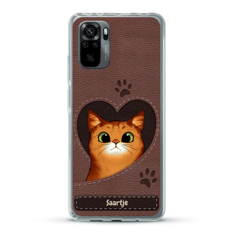 Cat Heart Leather Look - Gepersonaliseerd telefoonhoesje