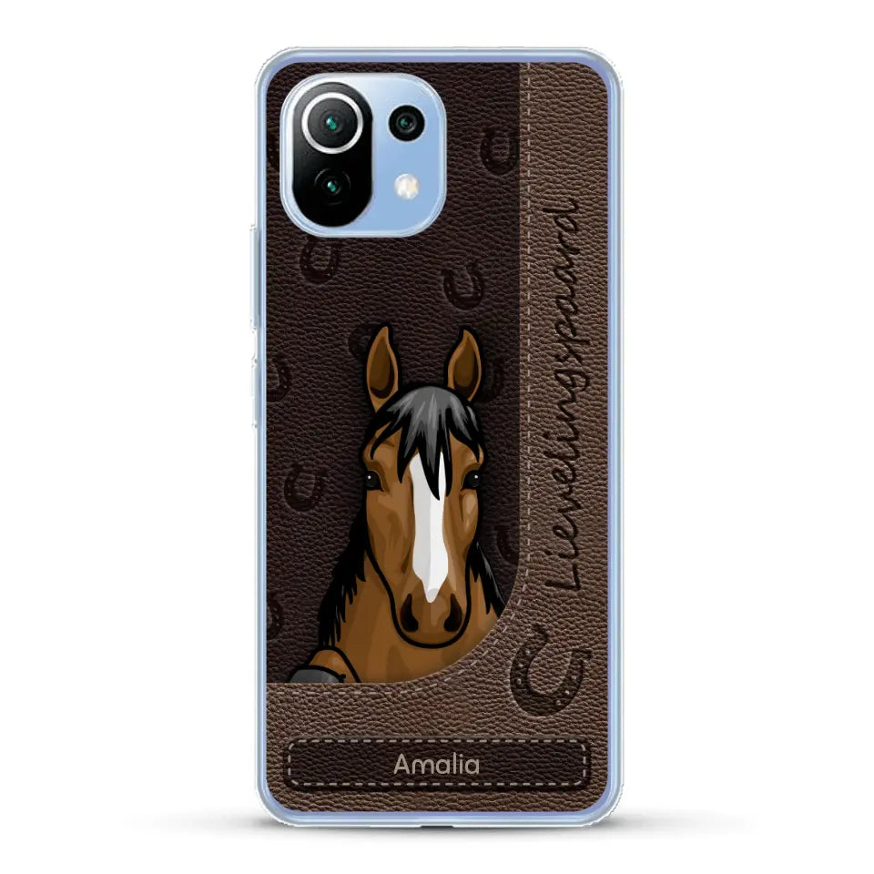 Spionerende paarden Leather Look - Gepersonaliseerd telefoonhoesje