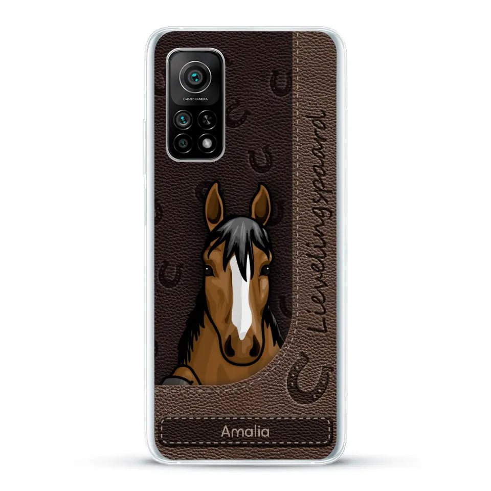 Spionerende paarden Leather Look - Gepersonaliseerd telefoonhoesje