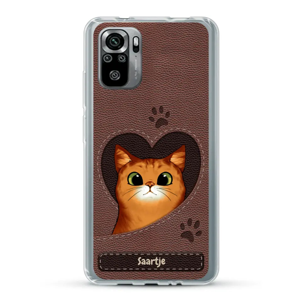 Cat Heart Leather Look - Gepersonaliseerd telefoonhoesje