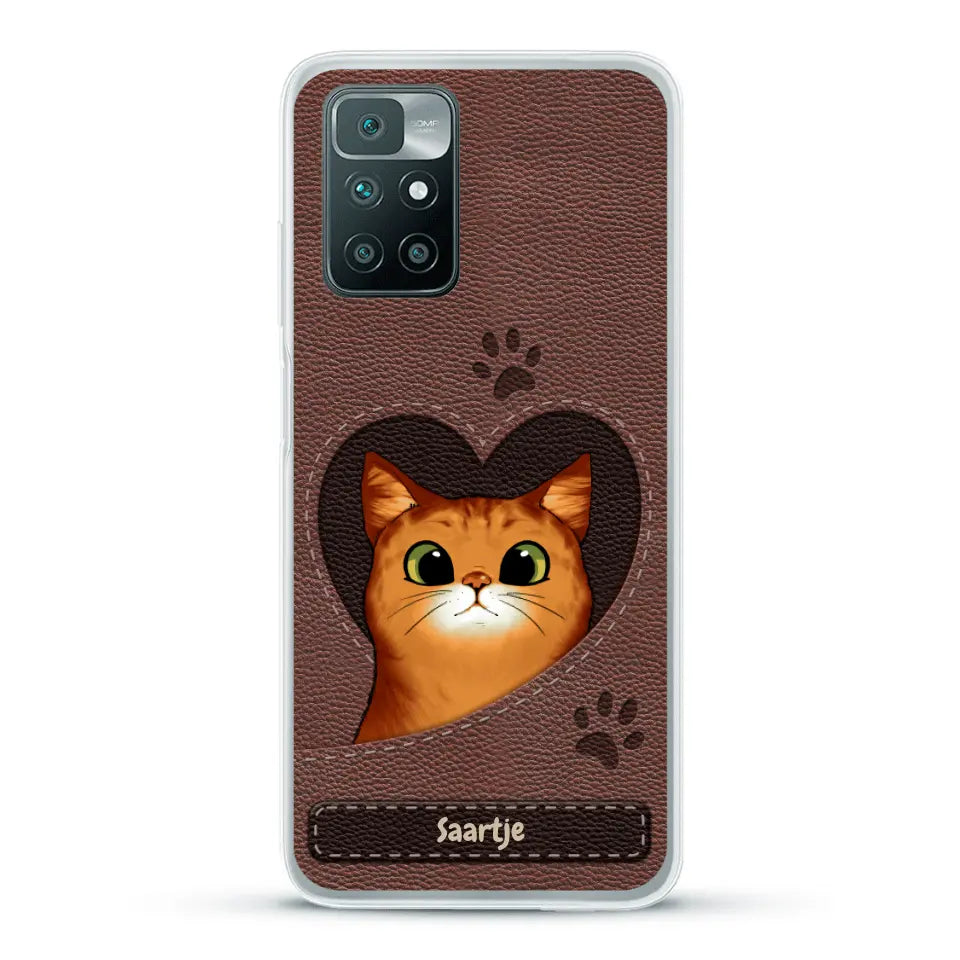 Cat Heart Leather Look - Gepersonaliseerd telefoonhoesje