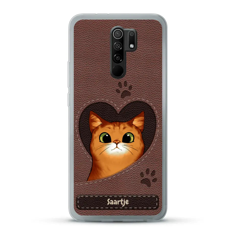 Cat Heart Leather Look - Gepersonaliseerd telefoonhoesje