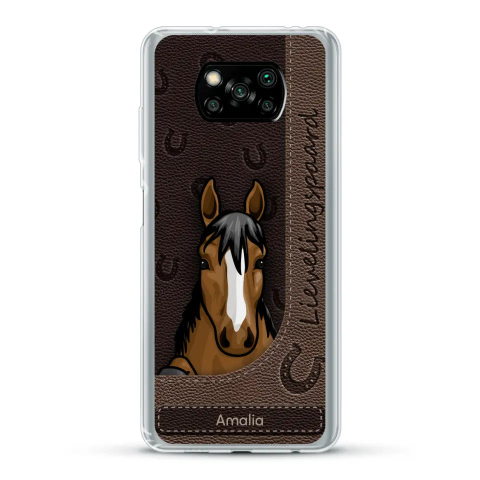 Spionerende paarden Leather Look - Gepersonaliseerd telefoonhoesje