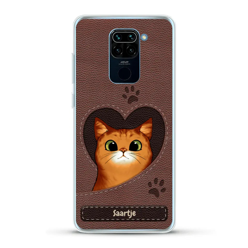 Cat Heart Leather Look - Gepersonaliseerd telefoonhoesje