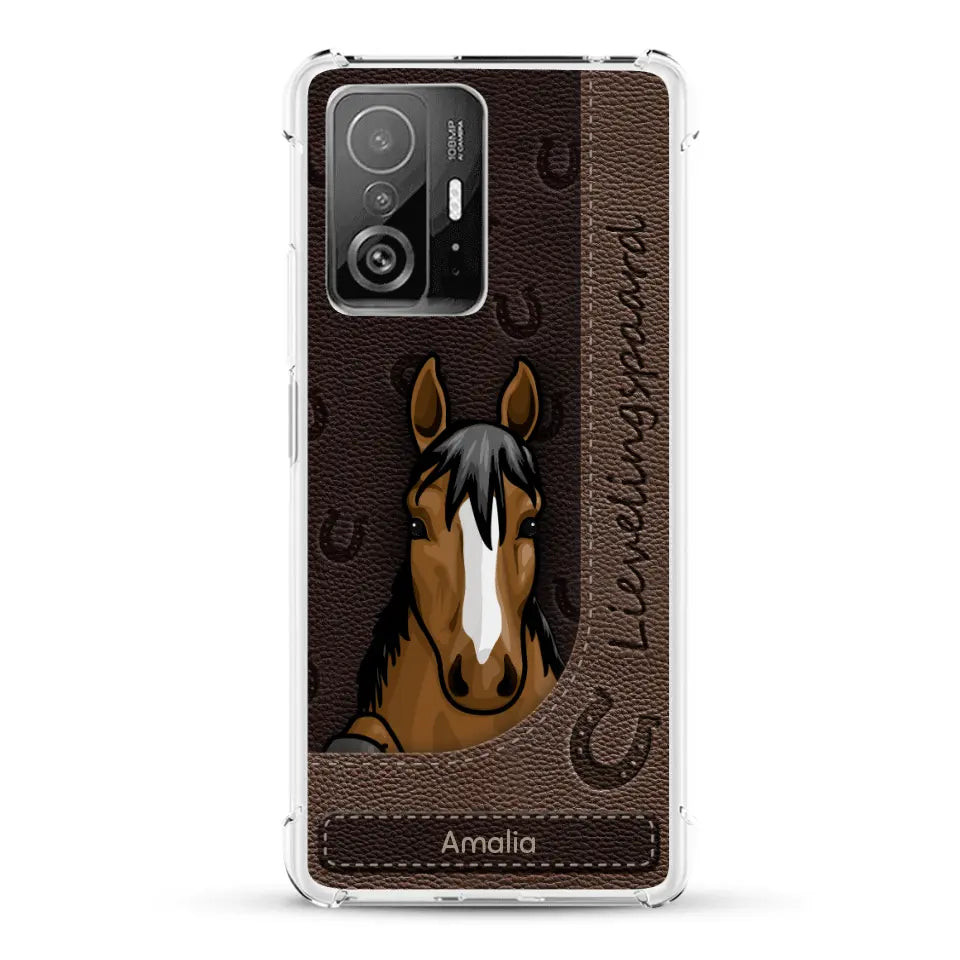 Spionerende paarden Leather Look - Gepersonaliseerd telefoonhoesje