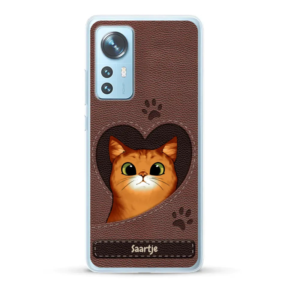 Cat Heart Leather Look - Gepersonaliseerd telefoonhoesje
