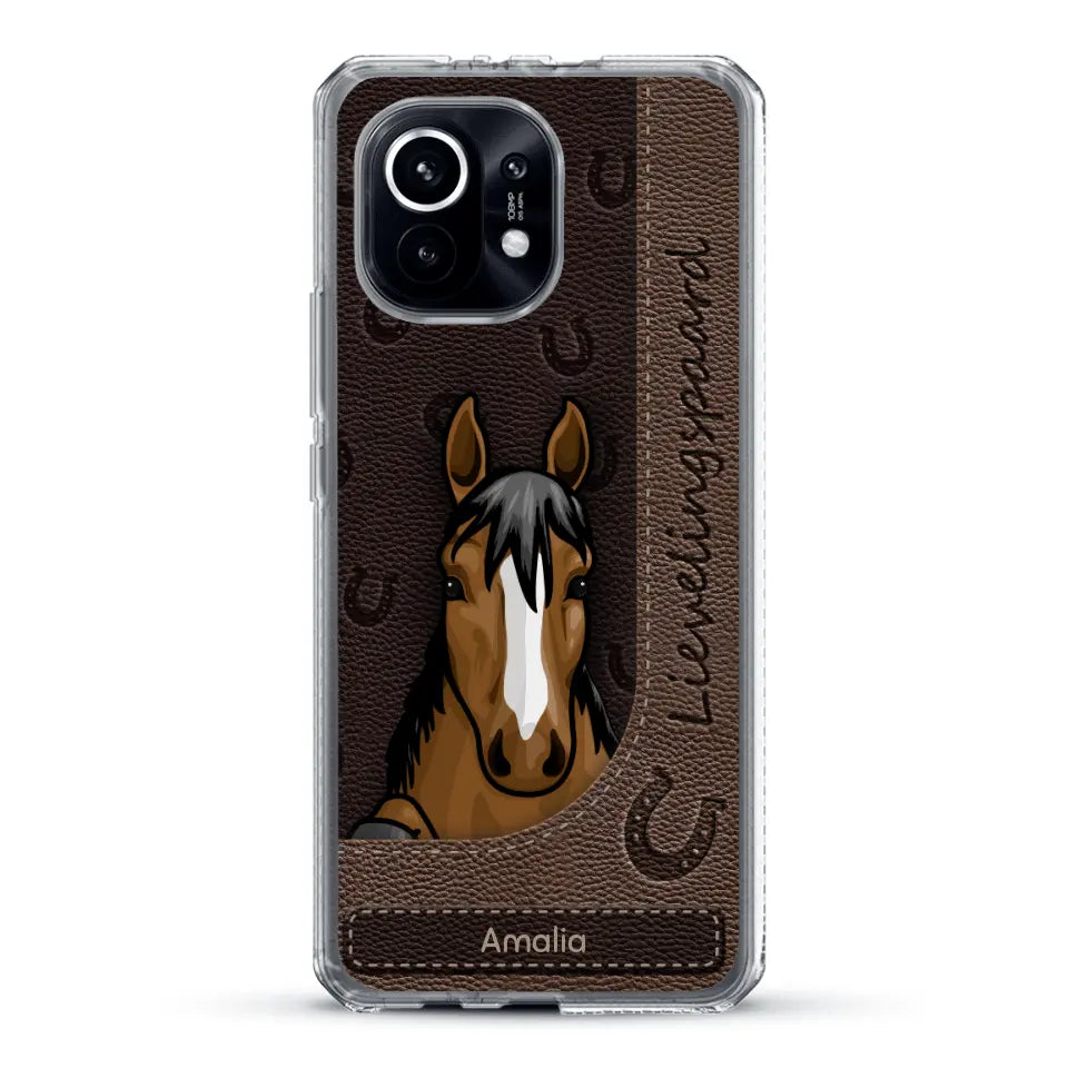 Spionerende paarden Leather Look - Gepersonaliseerd telefoonhoesje