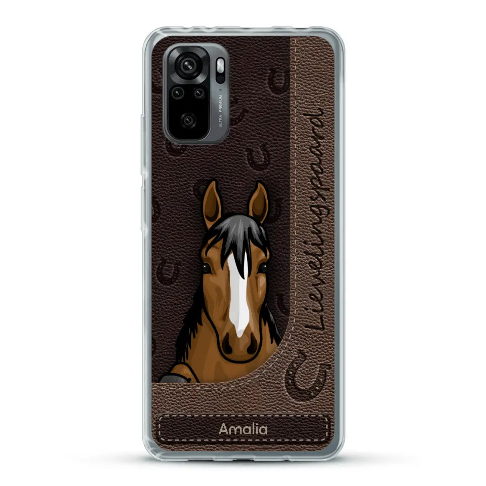 Spionerende paarden Leather Look - Gepersonaliseerd telefoonhoesje