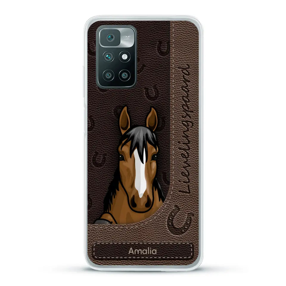 Spionerende paarden Leather Look - Gepersonaliseerd telefoonhoesje