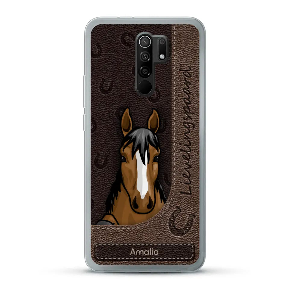 Spionerende paarden Leather Look - Gepersonaliseerd telefoonhoesje