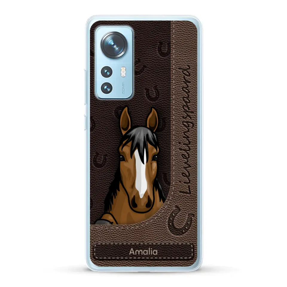 Spionerende paarden Leather Look - Gepersonaliseerd telefoonhoesje