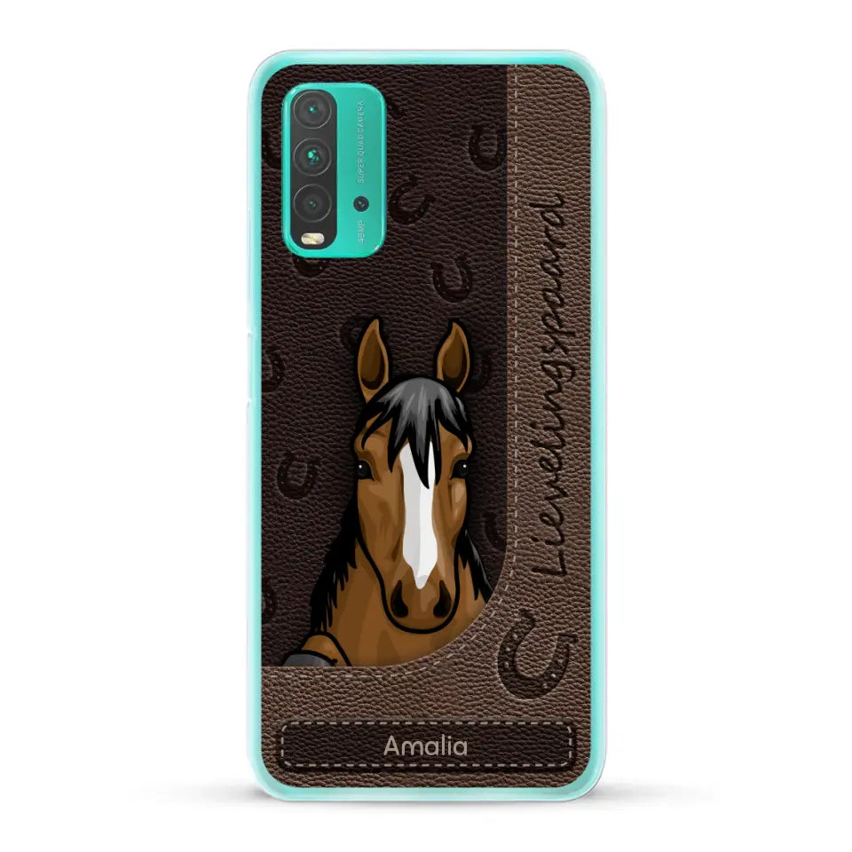 Spionerende paarden Leather Look - Gepersonaliseerd telefoonhoesje