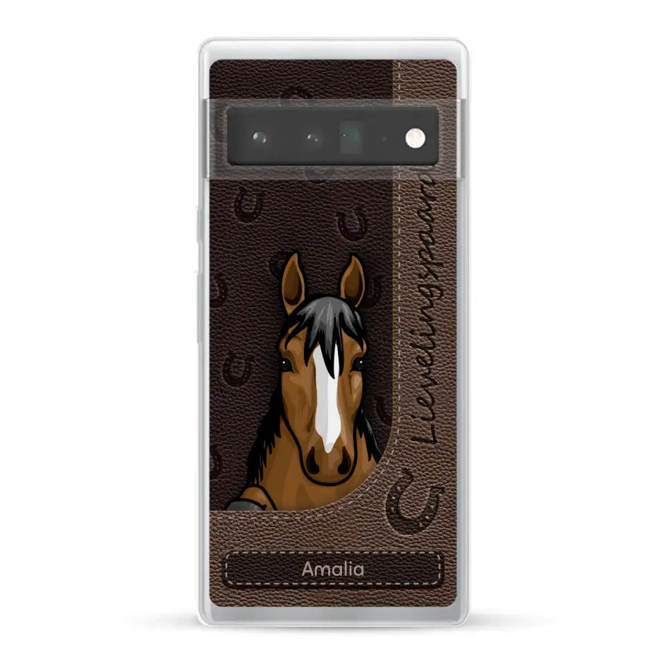 Spionerende paarden Leather Look - Gepersonaliseerd telefoonhoesje