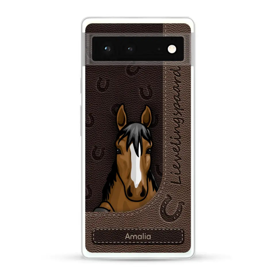 Spionerende paarden Leather Look - Gepersonaliseerd telefoonhoesje