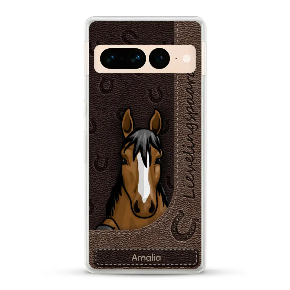 Spionerende paarden Leather Look - Gepersonaliseerd telefoonhoesje