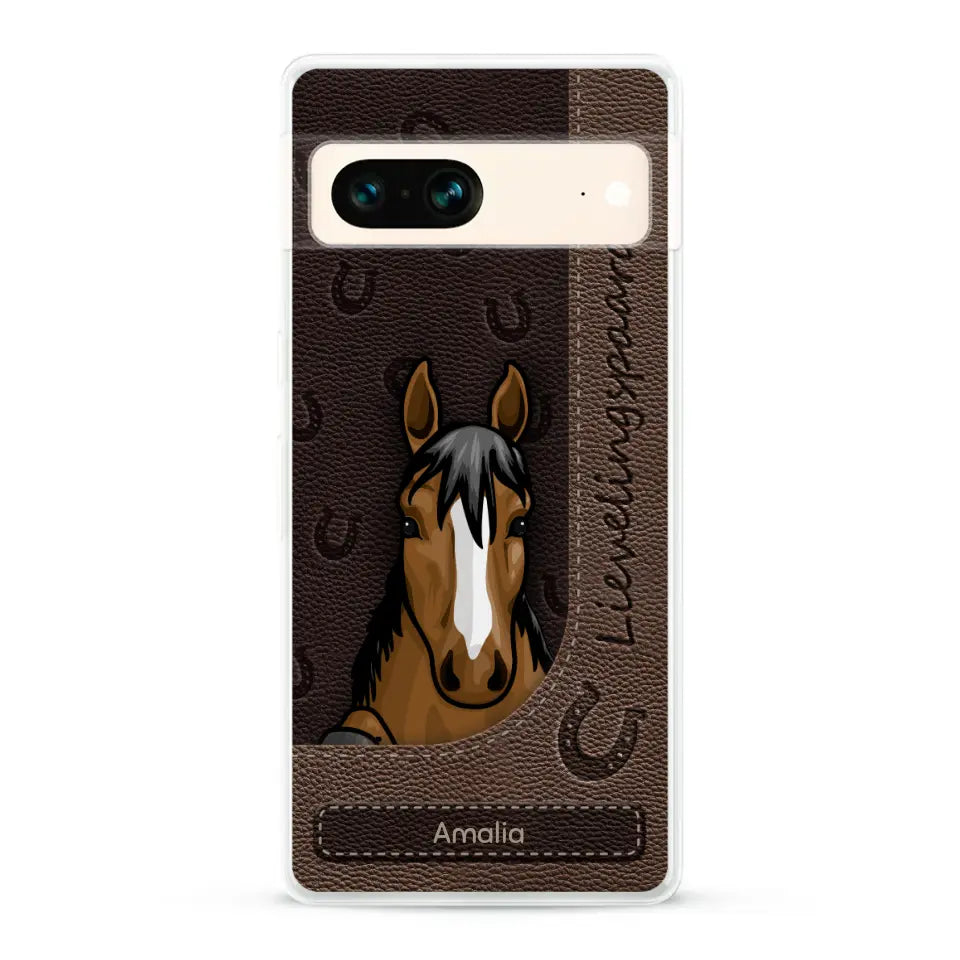Spionerende paarden Leather Look - Gepersonaliseerd telefoonhoesje
