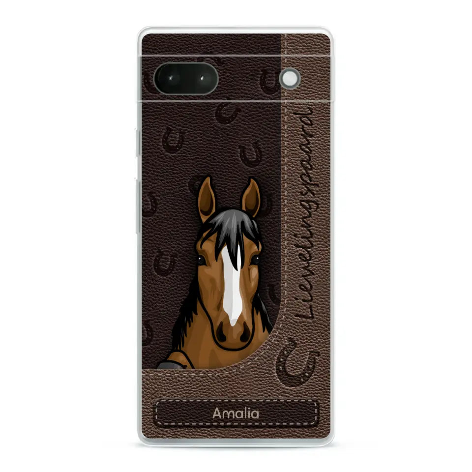 Spionerende paarden Leather Look - Gepersonaliseerd telefoonhoesje