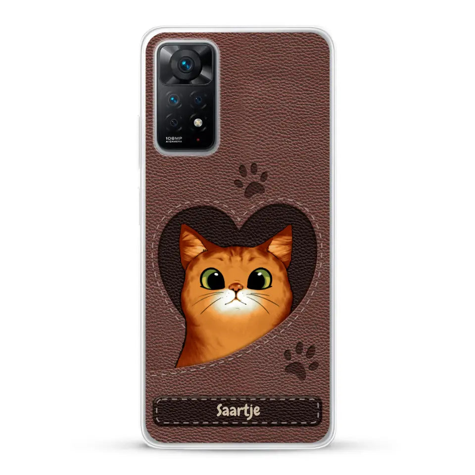 Cat Heart Leather Look - Gepersonaliseerd telefoonhoesje