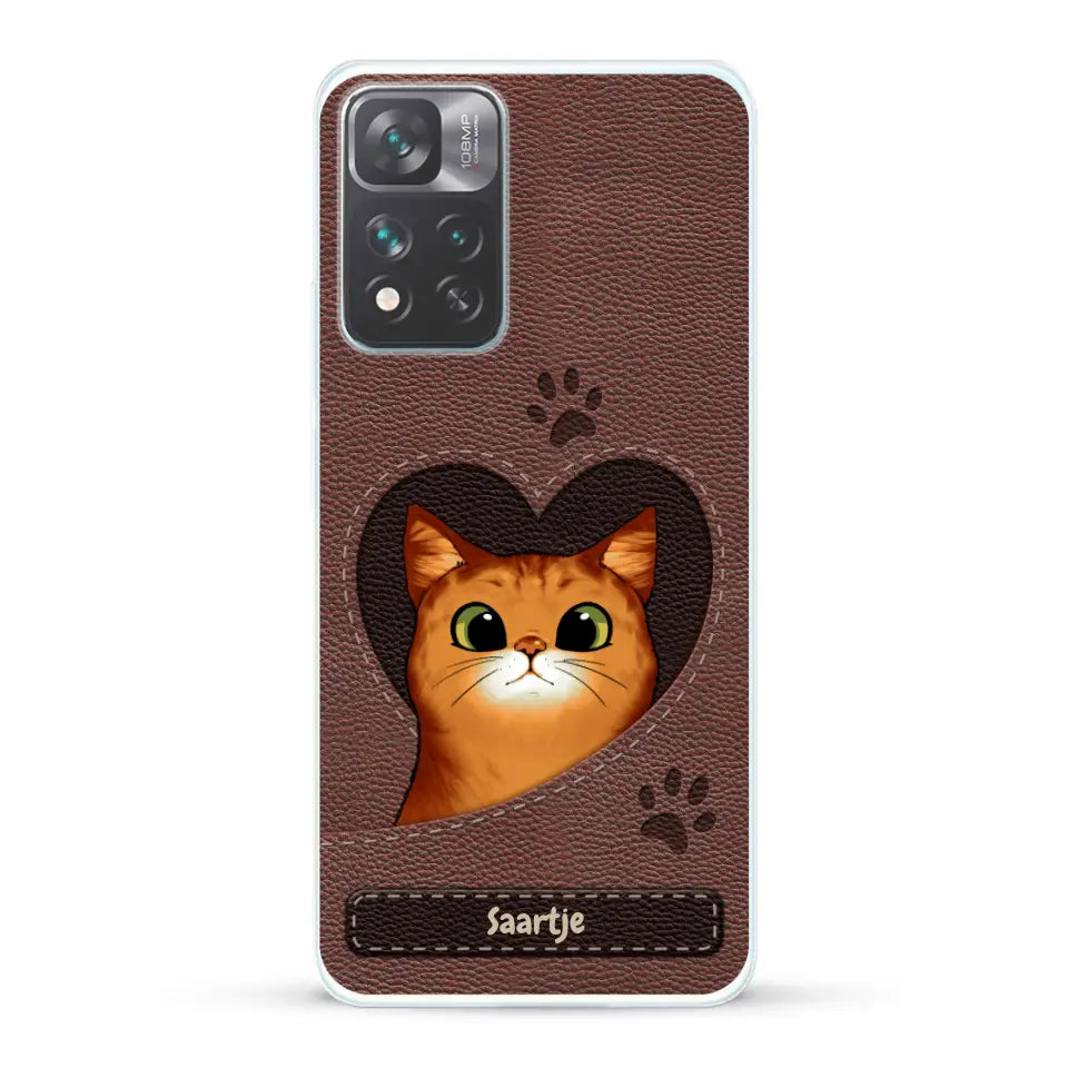 Cat Heart Leather Look - Gepersonaliseerd telefoonhoesje