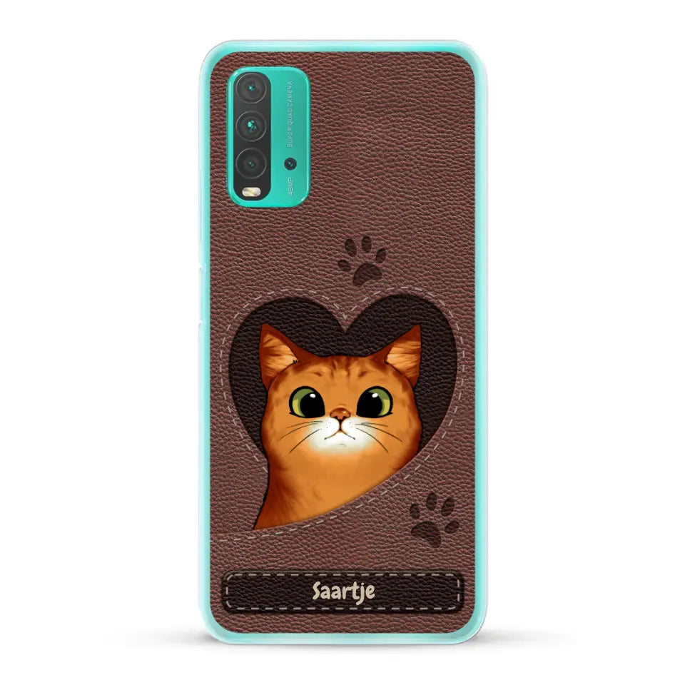 Cat Heart Leather Look - Gepersonaliseerd telefoonhoesje