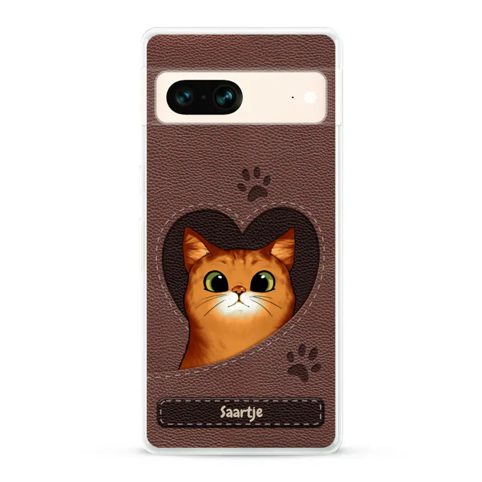 Cat Heart Leather Look - Gepersonaliseerd telefoonhoesje
