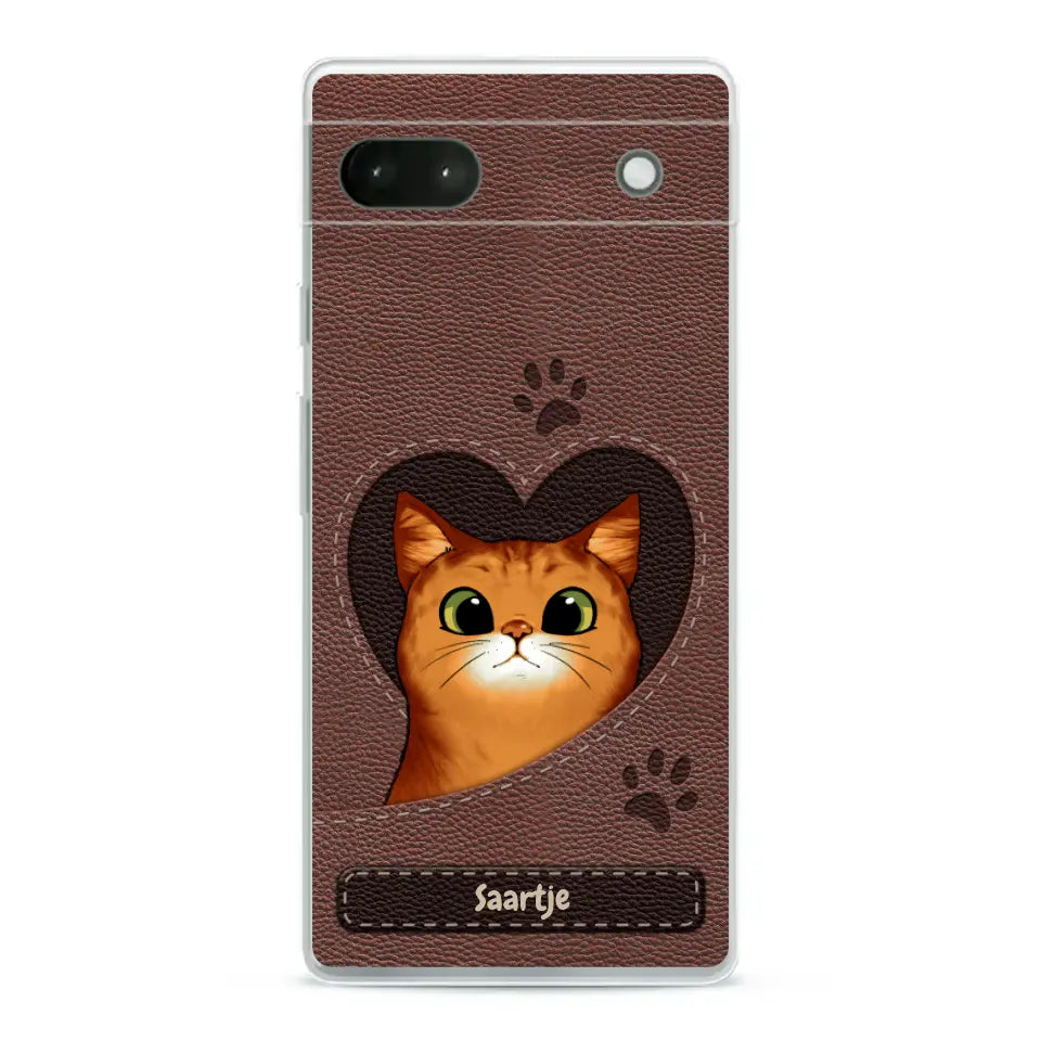 Cat Heart Leather Look - Gepersonaliseerd telefoonhoesje