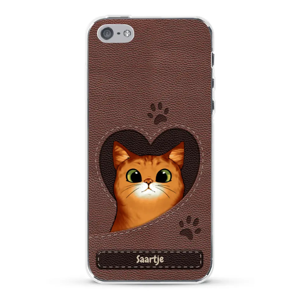 Cat Heart Leather Look - Gepersonaliseerd telefoonhoesje
