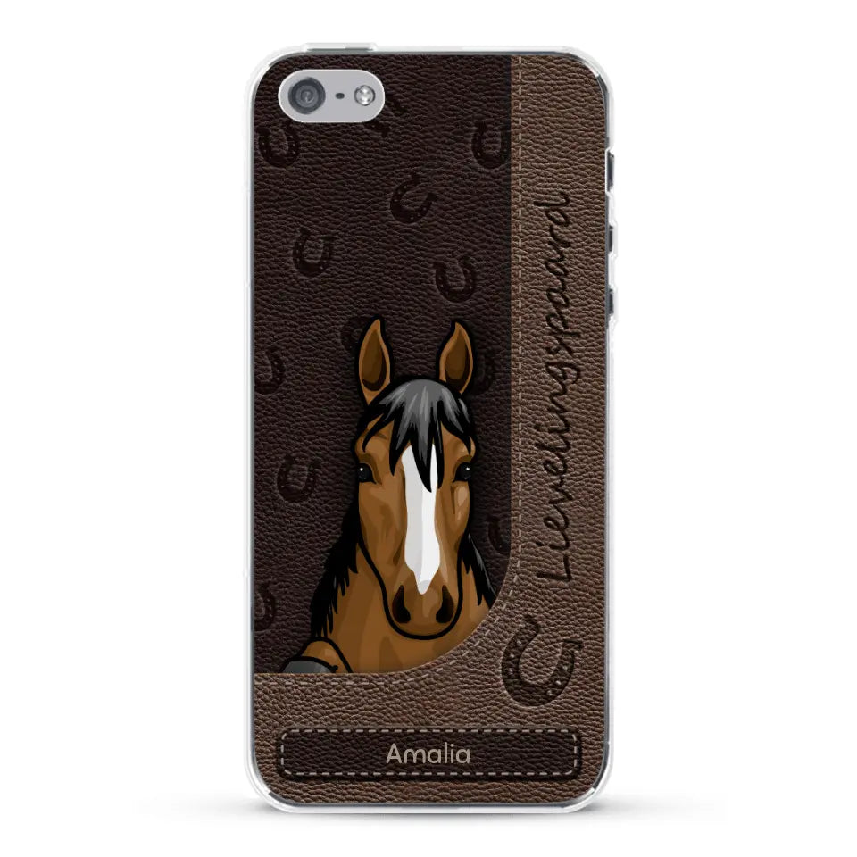 Spionerende paarden Leather Look - Gepersonaliseerd telefoonhoesje