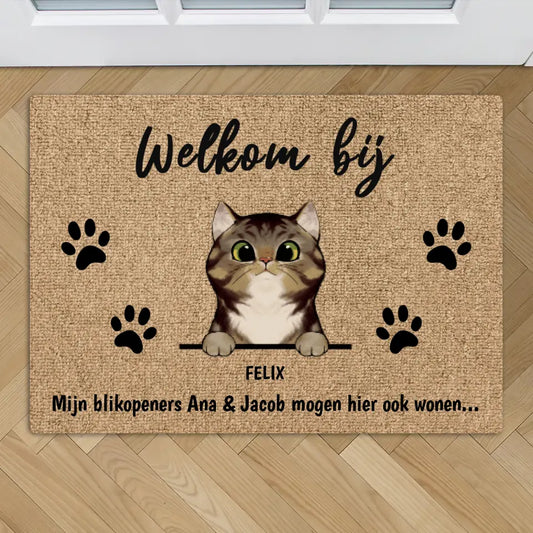 Welkom bij nieuwsgierige katten - Gepersonaliseerde deurmat