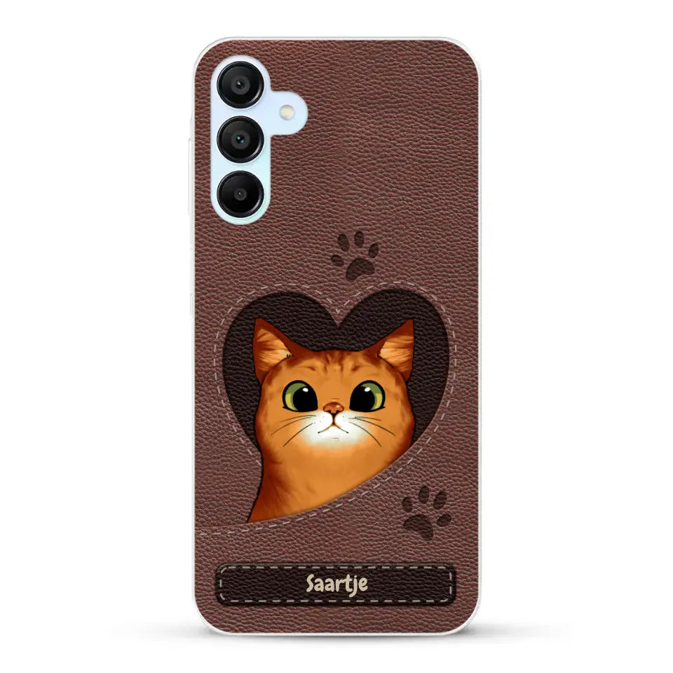Cat Heart Leather Look - Gepersonaliseerd telefoonhoesje