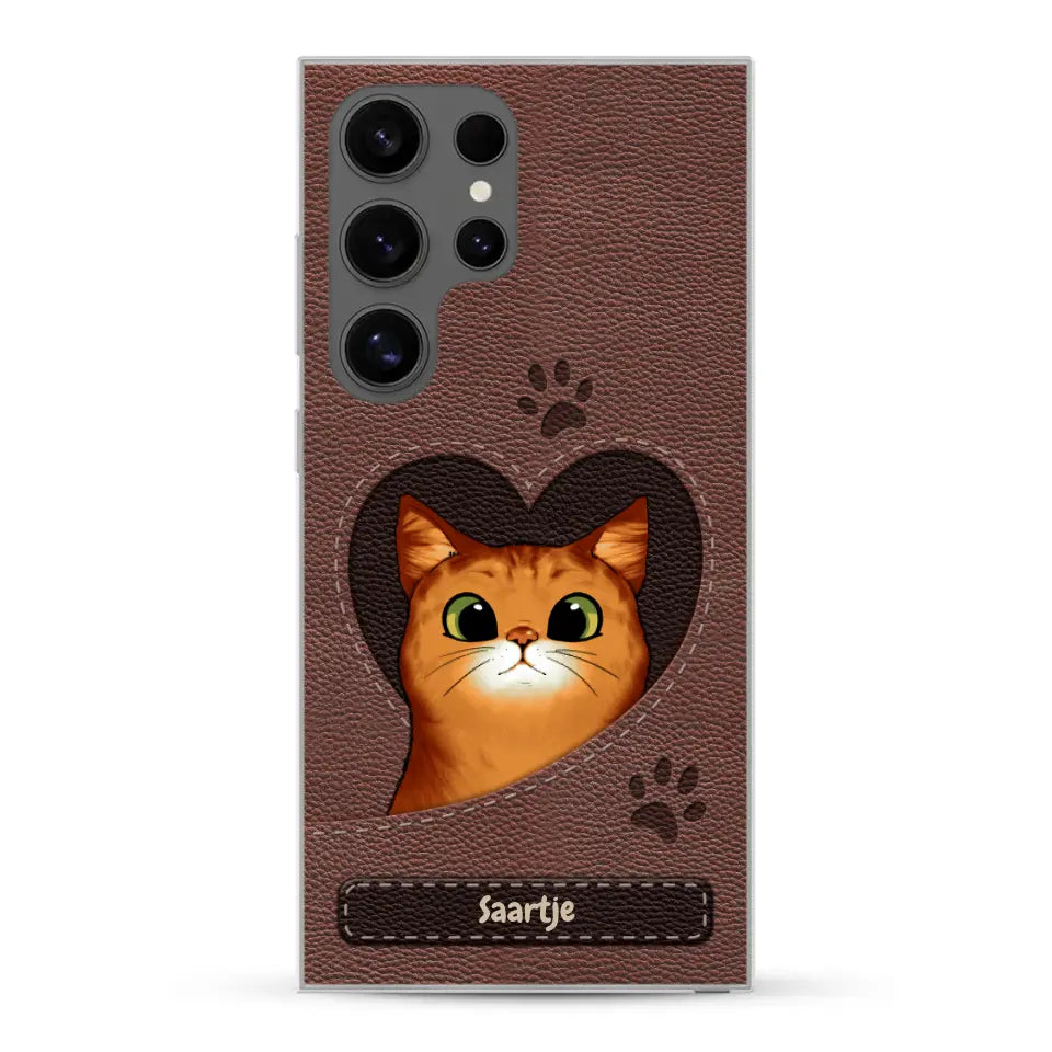 Cat Heart Leather Look - Gepersonaliseerd telefoonhoesje