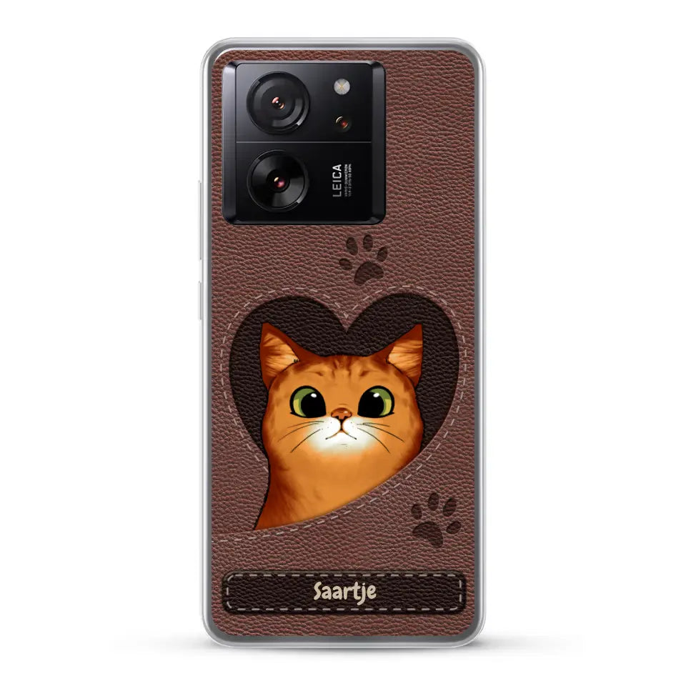 Cat Heart Leather Look - Gepersonaliseerd telefoonhoesje