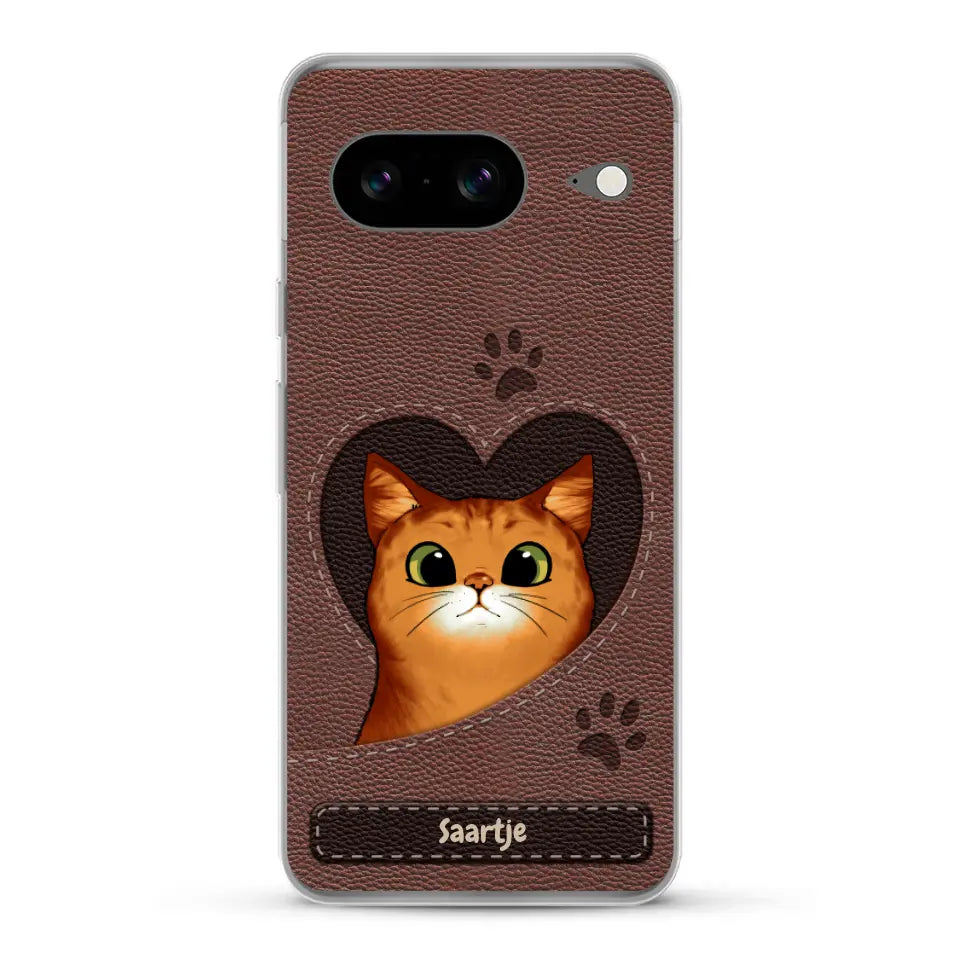 Cat Heart Leather Look - Gepersonaliseerd telefoonhoesje
