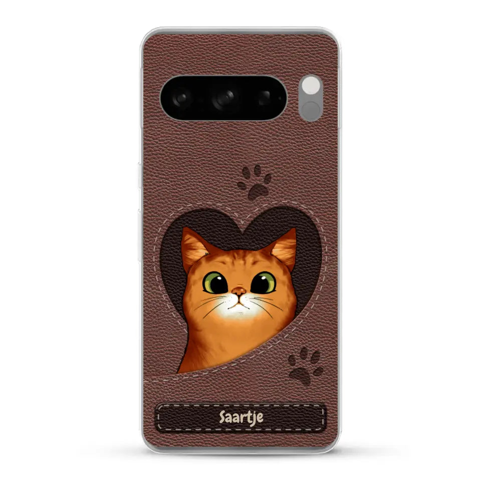Cat Heart Leather Look - Gepersonaliseerd telefoonhoesje