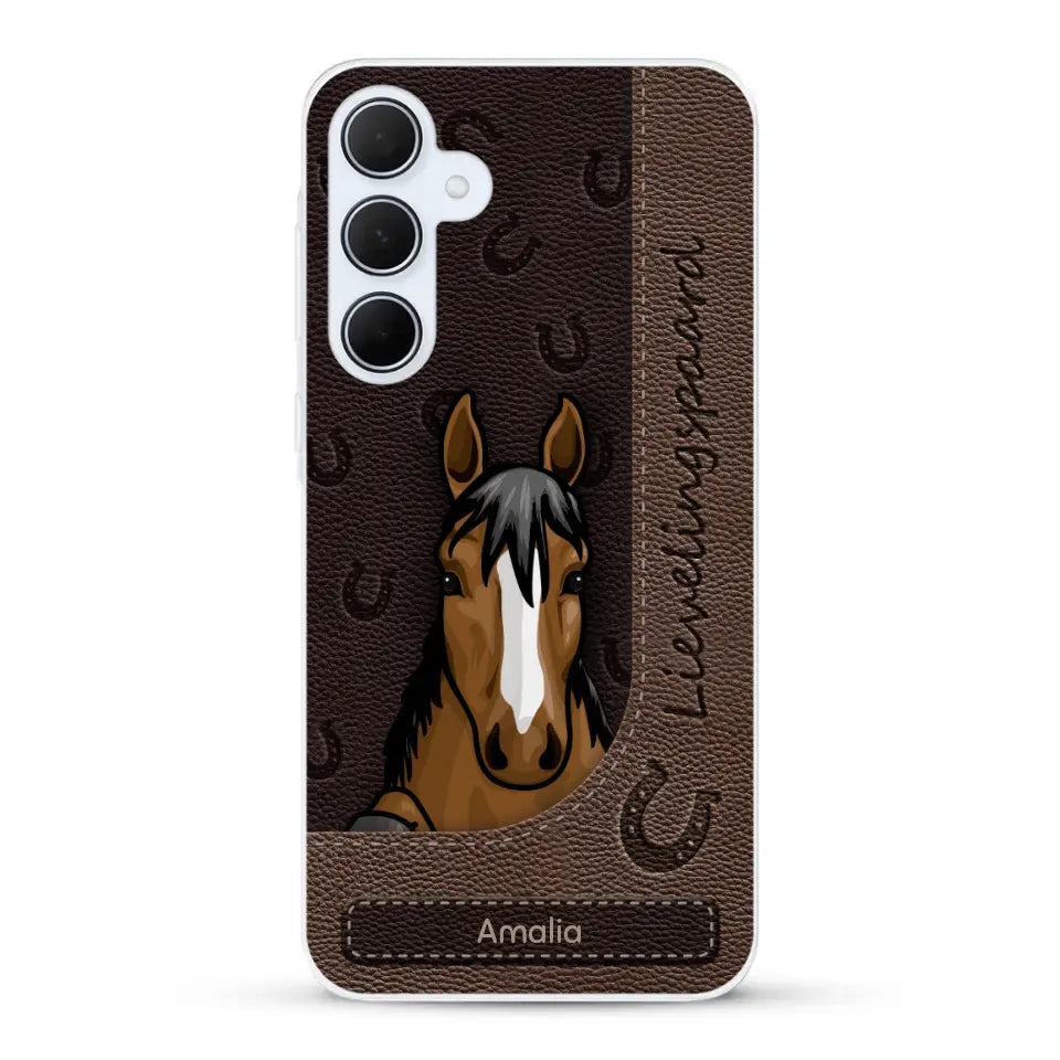 Spionerende paarden Leather Look - Gepersonaliseerd telefoonhoesje