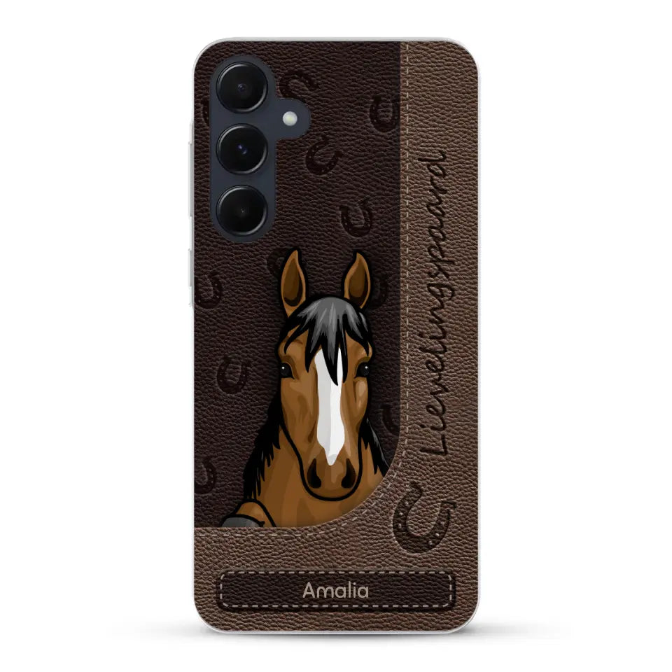 Spionerende paarden Leather Look - Gepersonaliseerd telefoonhoesje