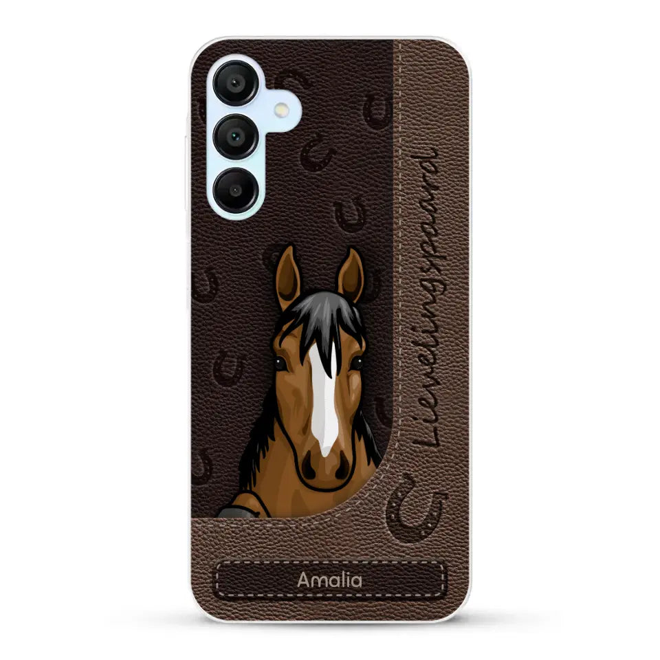 Spionerende paarden Leather Look - Gepersonaliseerd telefoonhoesje