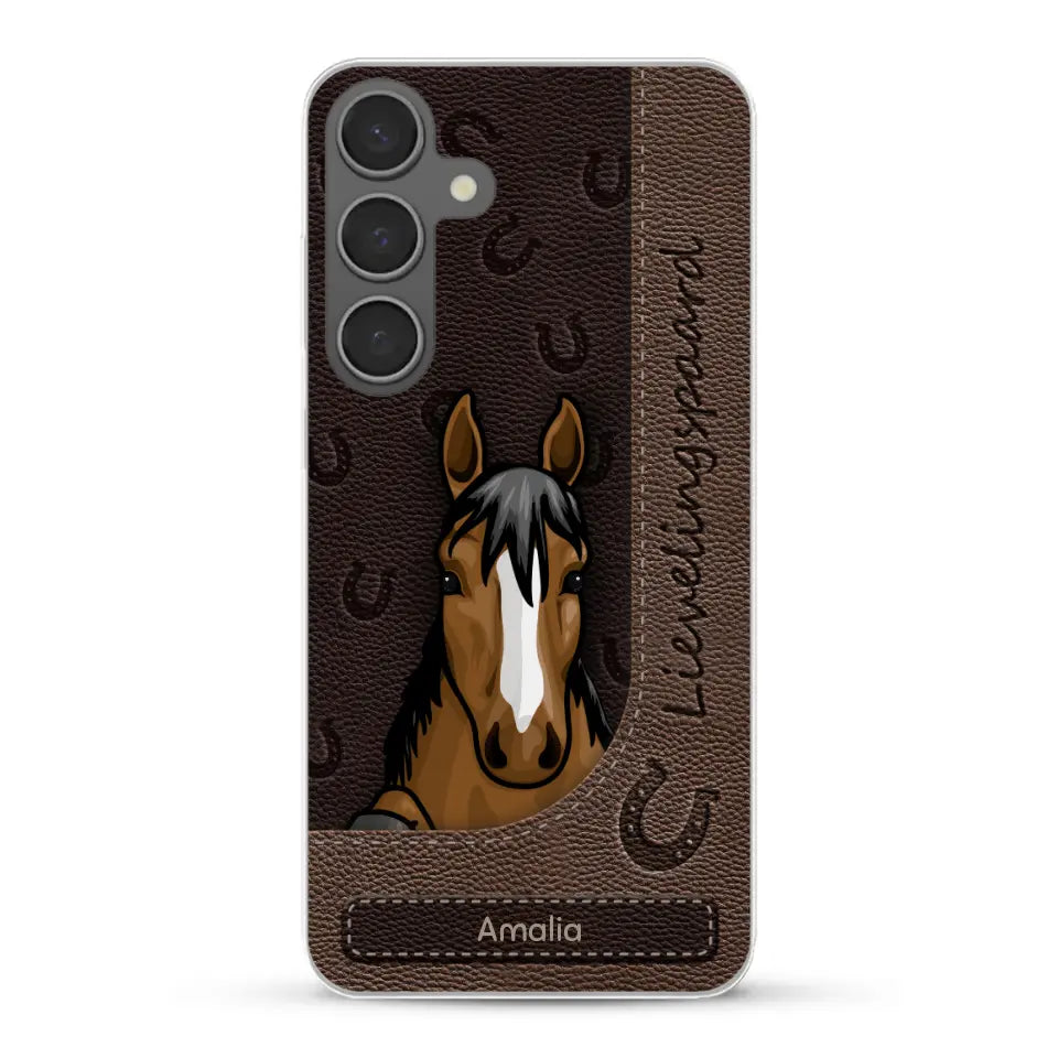 Spionerende paarden Leather Look - Gepersonaliseerd telefoonhoesje