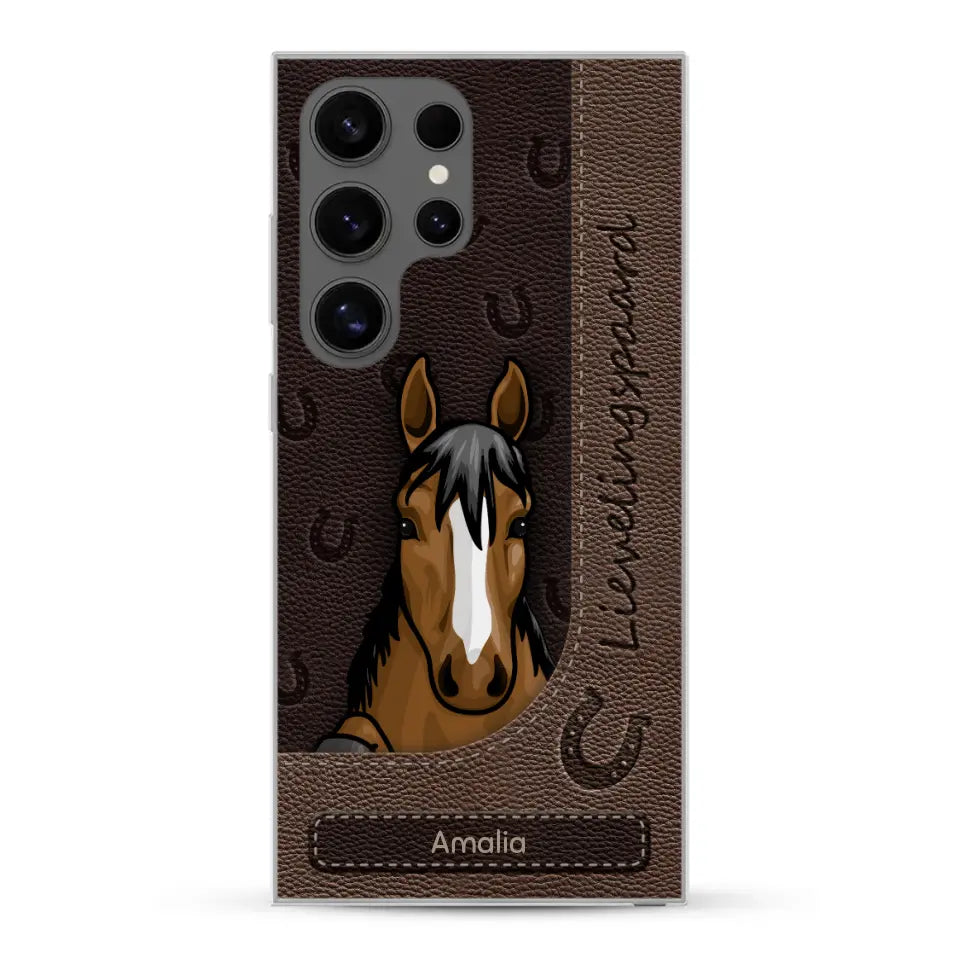 Spionerende paarden Leather Look - Gepersonaliseerd telefoonhoesje