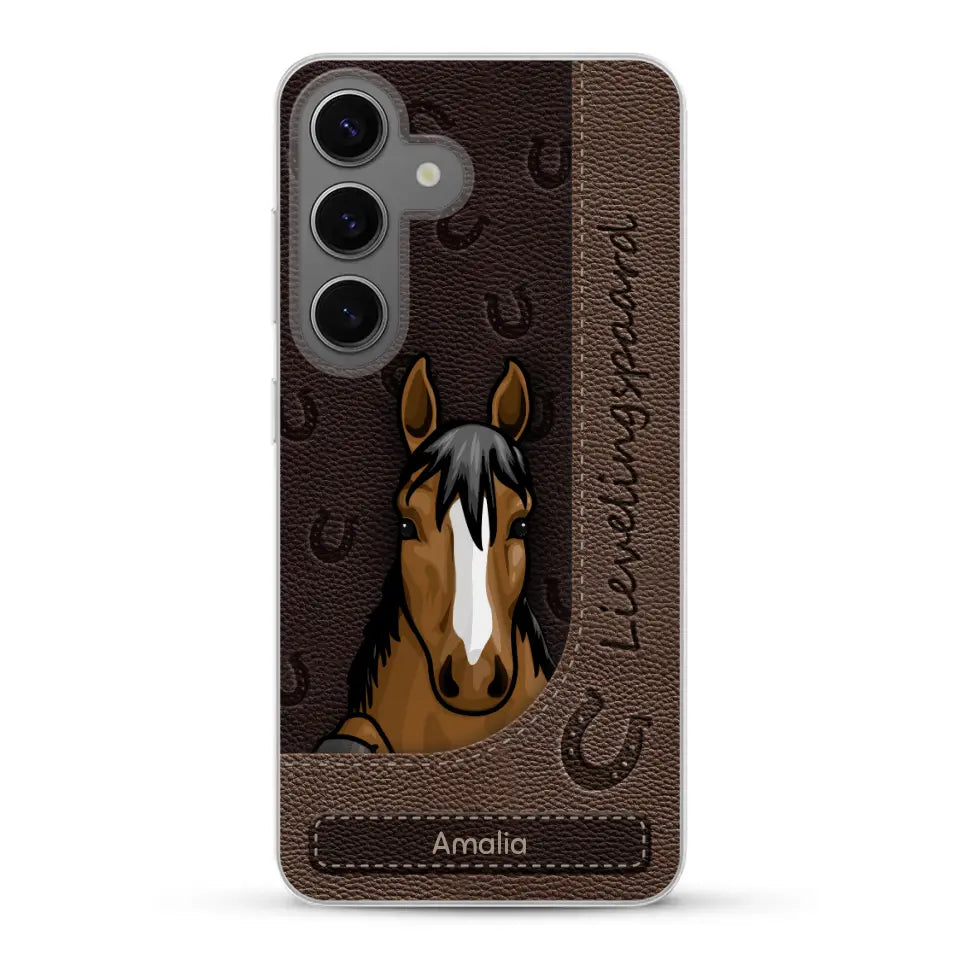 Spionerende paarden Leather Look - Gepersonaliseerd telefoonhoesje