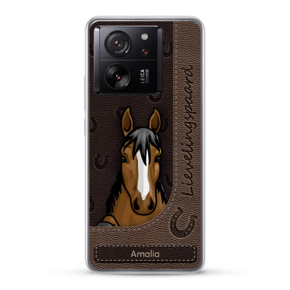 Spionerende paarden Leather Look - Gepersonaliseerd telefoonhoesje