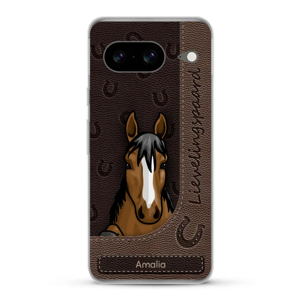 Spionerende paarden Leather Look - Gepersonaliseerd telefoonhoesje