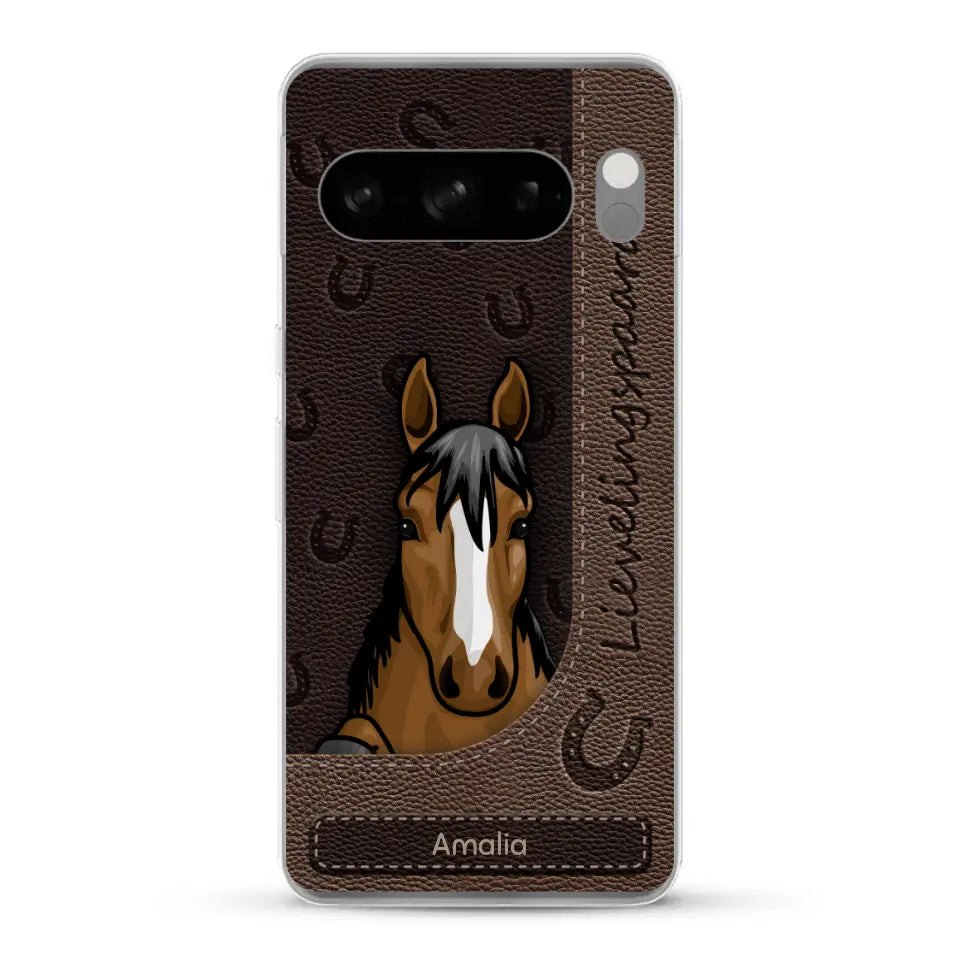 Spionerende paarden Leather Look - Gepersonaliseerd telefoonhoesje