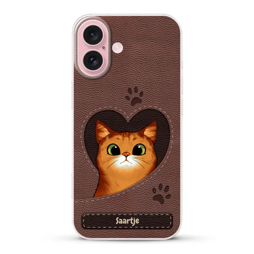 Cat Heart Leather Look - Gepersonaliseerd telefoonhoesje