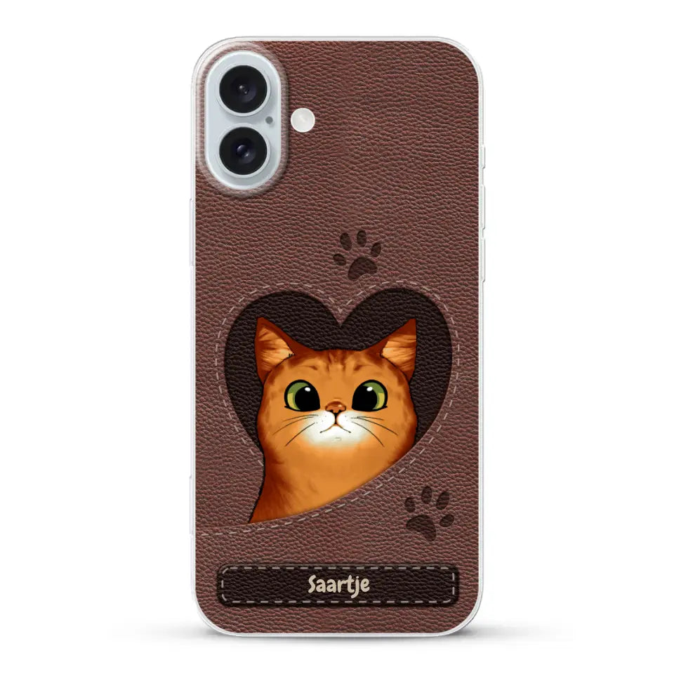 Cat Heart Leather Look - Gepersonaliseerd telefoonhoesje